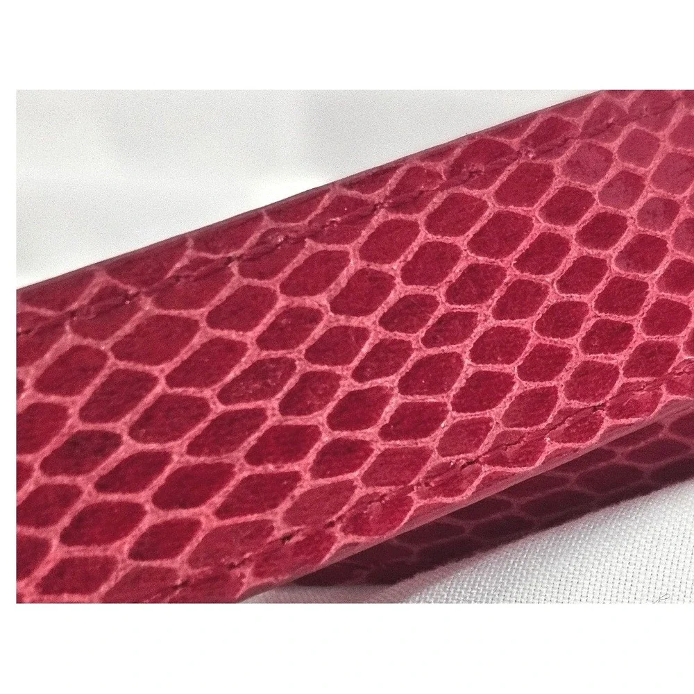 Red Faux Snakeskin Skinny Belt Gold‎ Tone Rectangular Buckle Textured 34.5 Inch